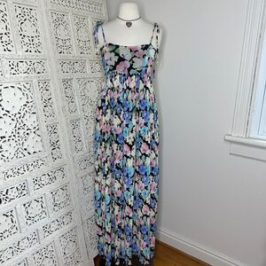 Promesa Aurora Blossoms Floral Colorful Pastel Pleated Maxi‎ Dress Sz Medium